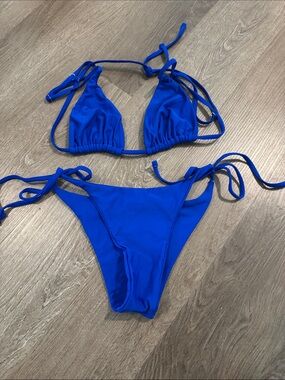 Zaful Royal Blue Triangle String Bikini Set